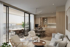 fareham by gamuda land 2 bedroom unit living room kitchen balcony